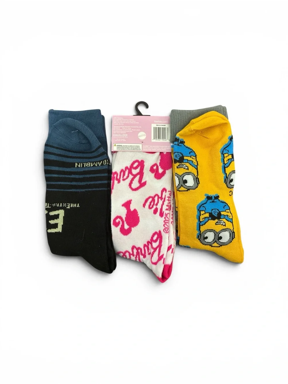 3-Pair Novelty Crew Socks Bundle – E.T., Barbie & Minions | NWT &NWOT